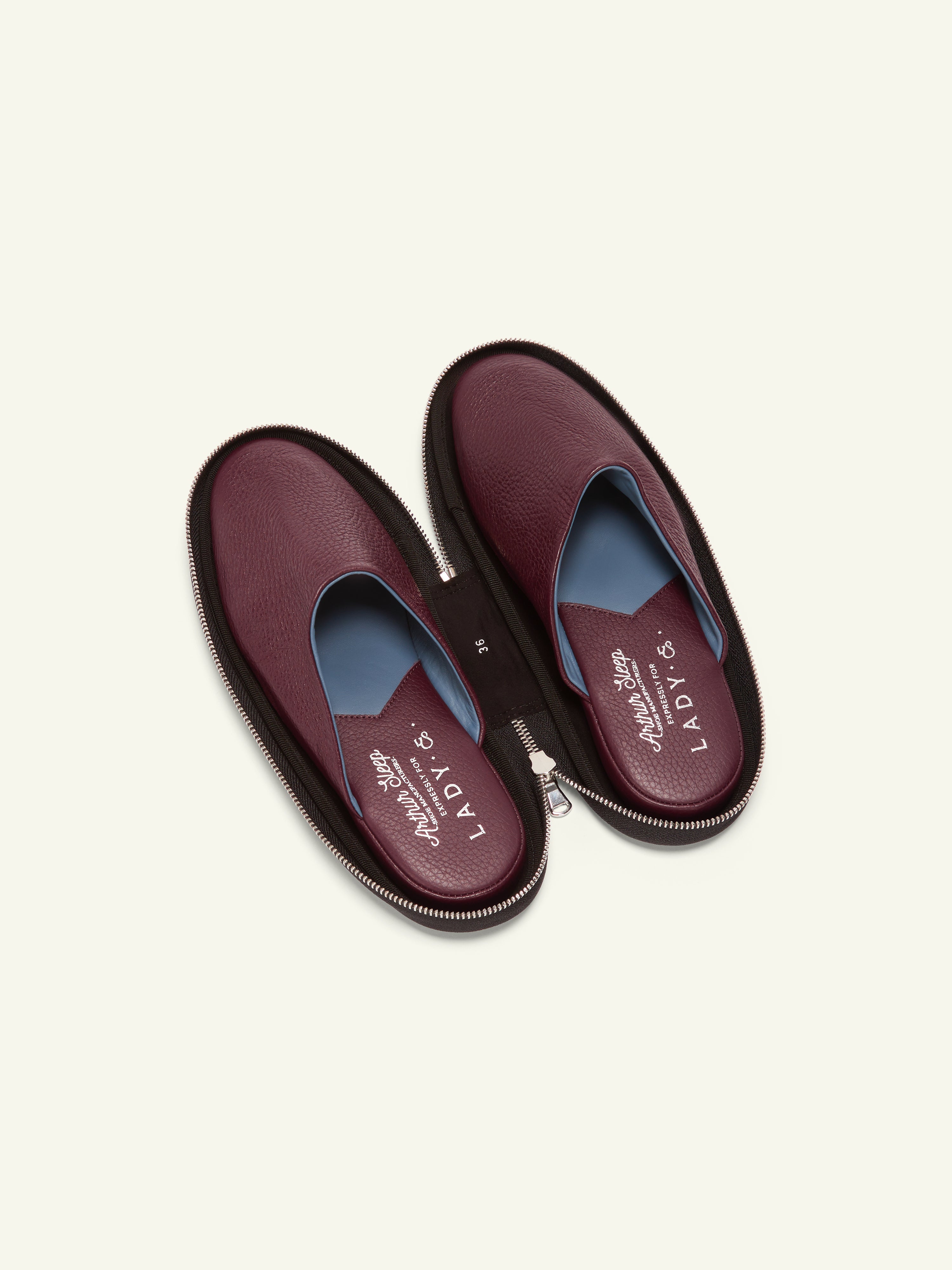 Arthur Sleep x Lady E Burgundy Travel Mules